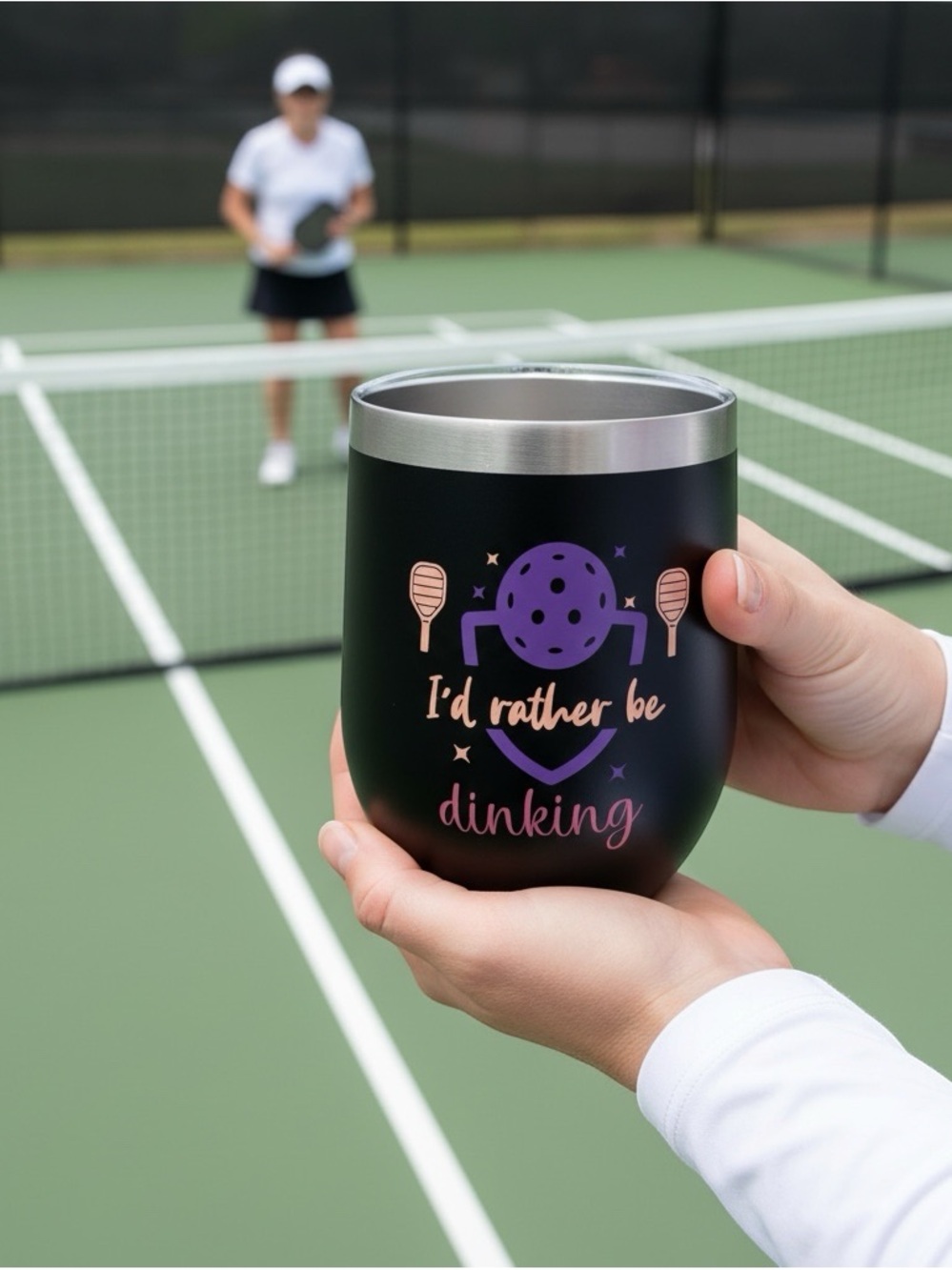 Pickleball "I'd Rather be Dinking" Stemless Wine Tumbler 12 oz